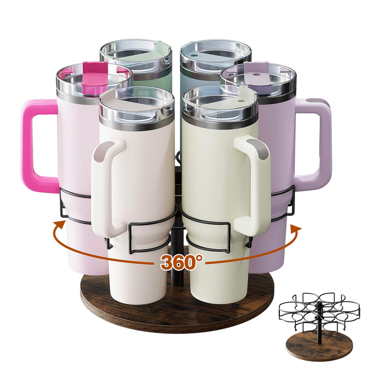 Kssiaz water bottle organizer for Stanley 40 oz with rotatable six-slot cup holder for quick access