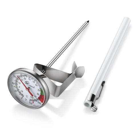 KT THERMO Instand Read thermometer checks coffee temperature for optimal flavor.