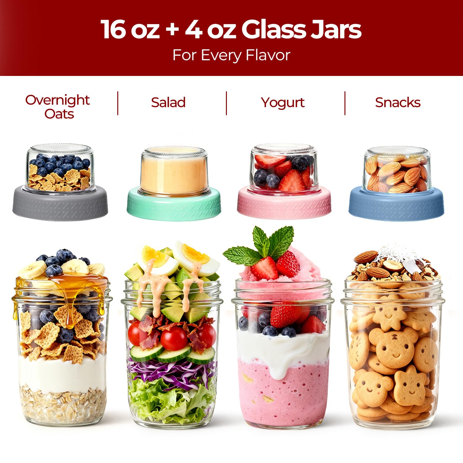 KTMAMA colorful 4-piece set inspires varied overnight oat ideas.