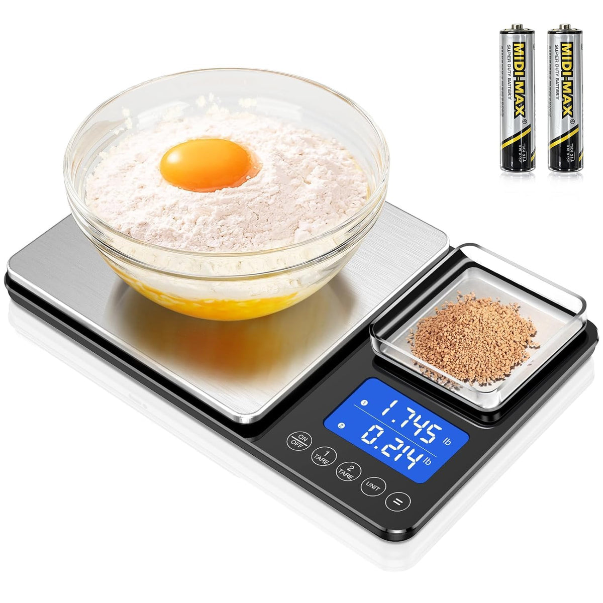 KUAIVO dual-platform kitchen scale for big and small measurements on the counter