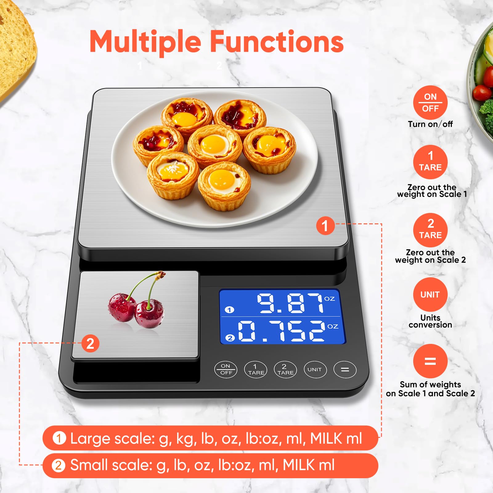 KUAIVO scale enables simultaneous weighing on both platforms for faster prep.