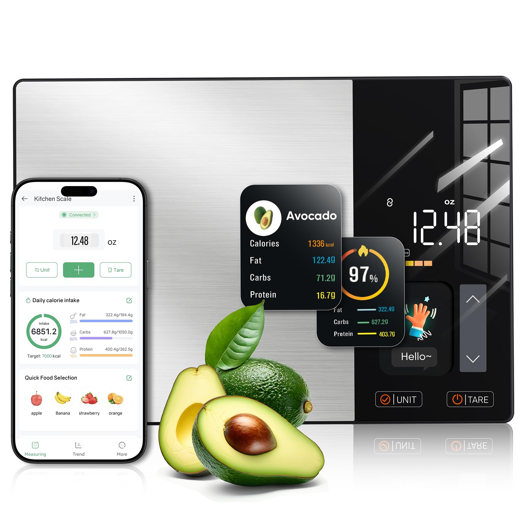 Calorie Display Machine KUAIVO Smart Nutrition Scale with TFT Display — Calorie & Macro Tracki ...