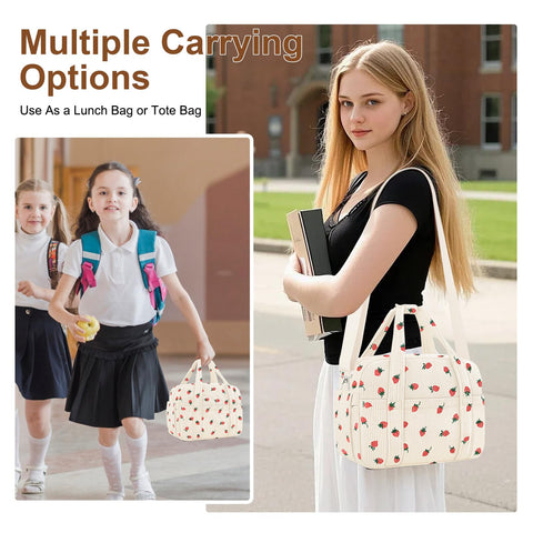 KUBYA corduroy lunch bag multiple pockets organize items
