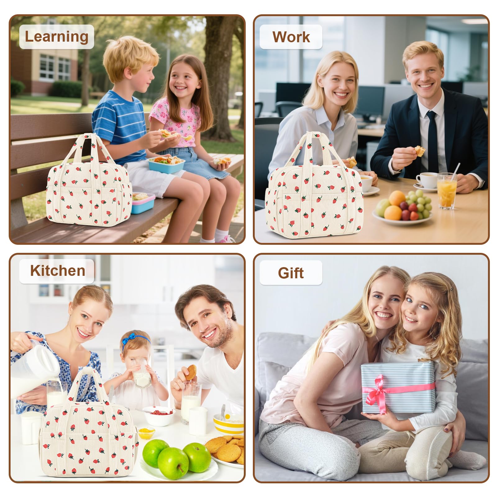 KUBYA corduroy lunch bag stain-resistant liner is easy to wipe