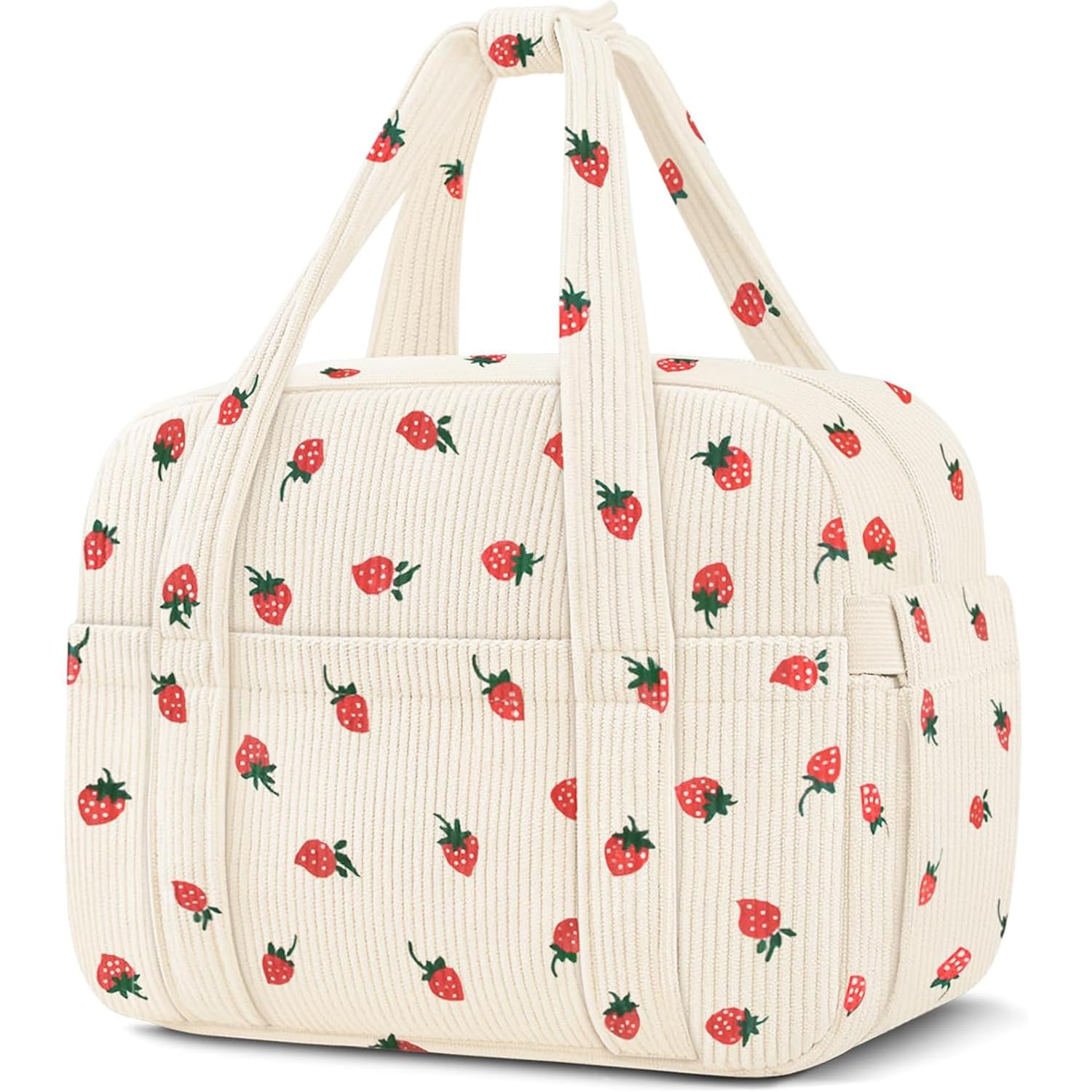 KUBYA corduroy lunch bag strawberry pattern mini, keeps meals fresh on the go