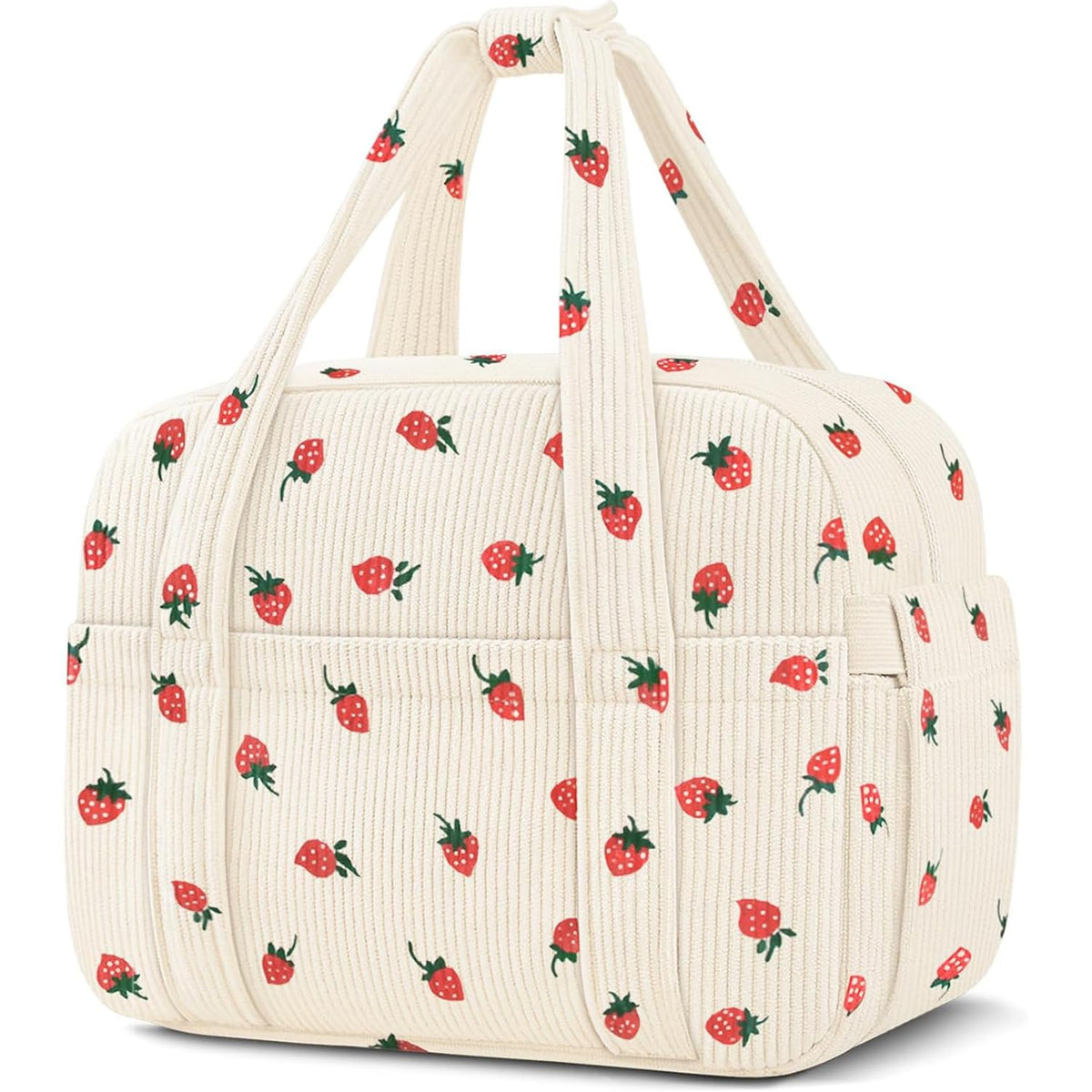 KUBYA corduroy lunch bag strawberry pattern mini, keeps meals fresh on the go