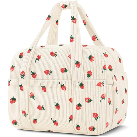 KUBYA corduroy lunch bag strawberry pattern mini, keeps meals fresh on the go