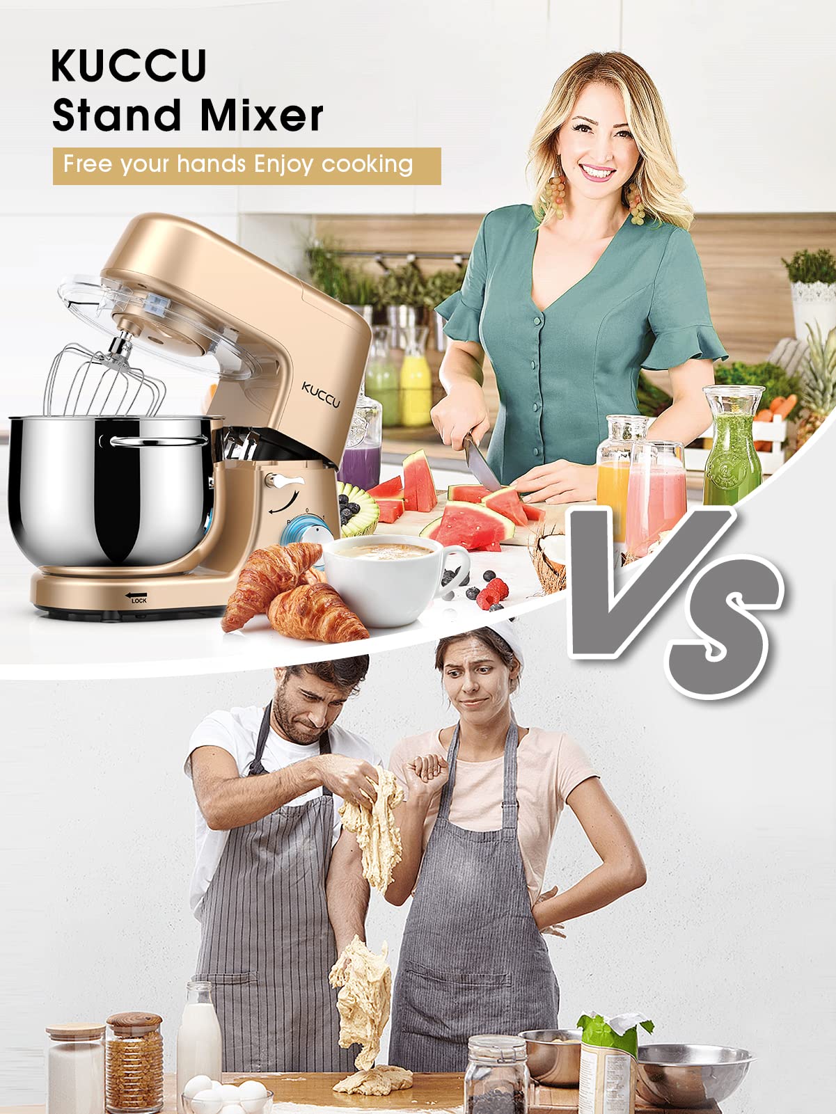 KUCCU 660W motor detail highlighting robust power for dense doughs.