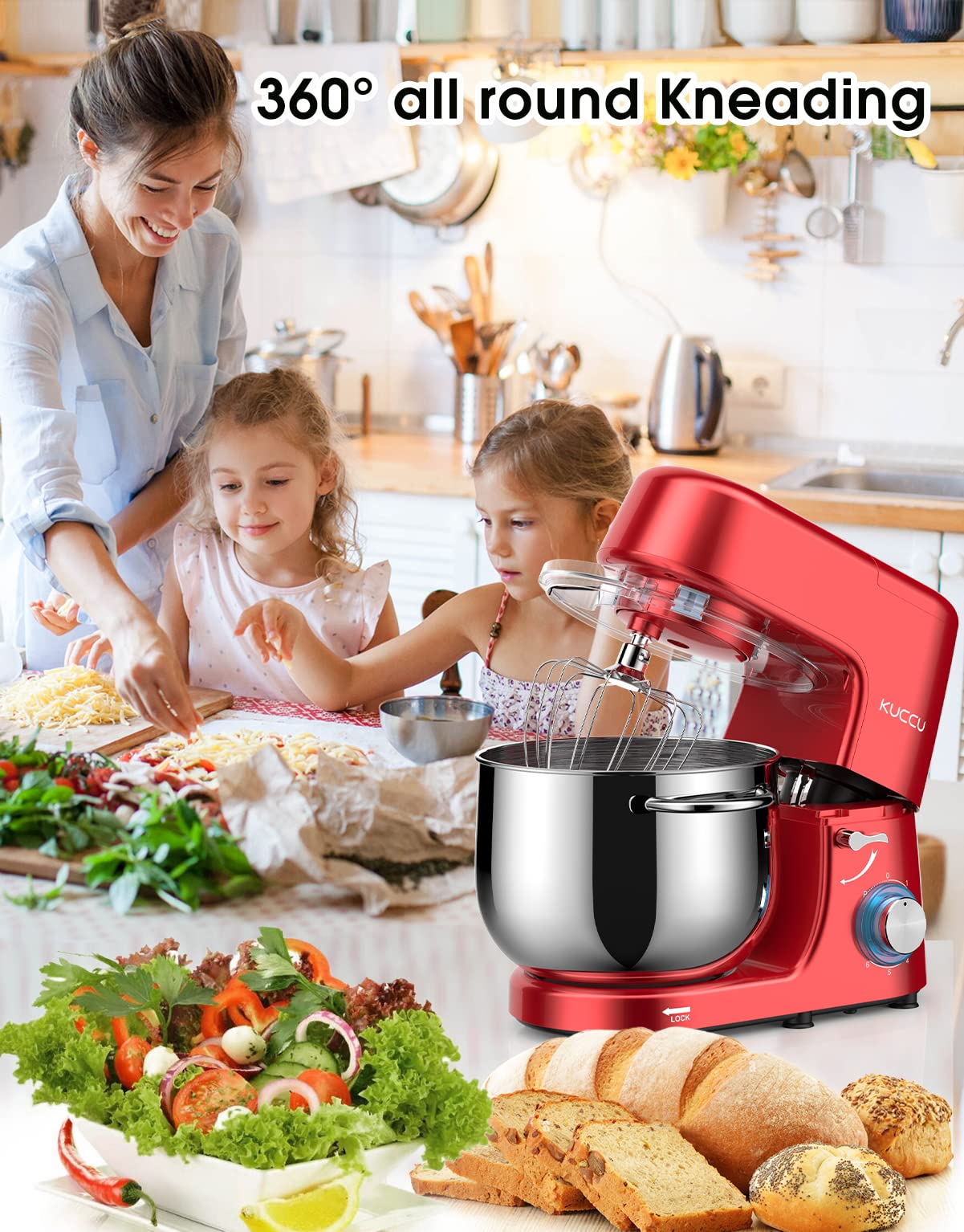 KUCCU 660W motor provides power for dough.