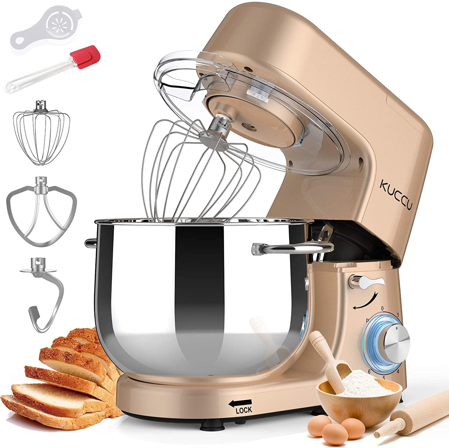 KUCCU 9.5QT bowl demonstrates spacious capacity for family baking tasks.