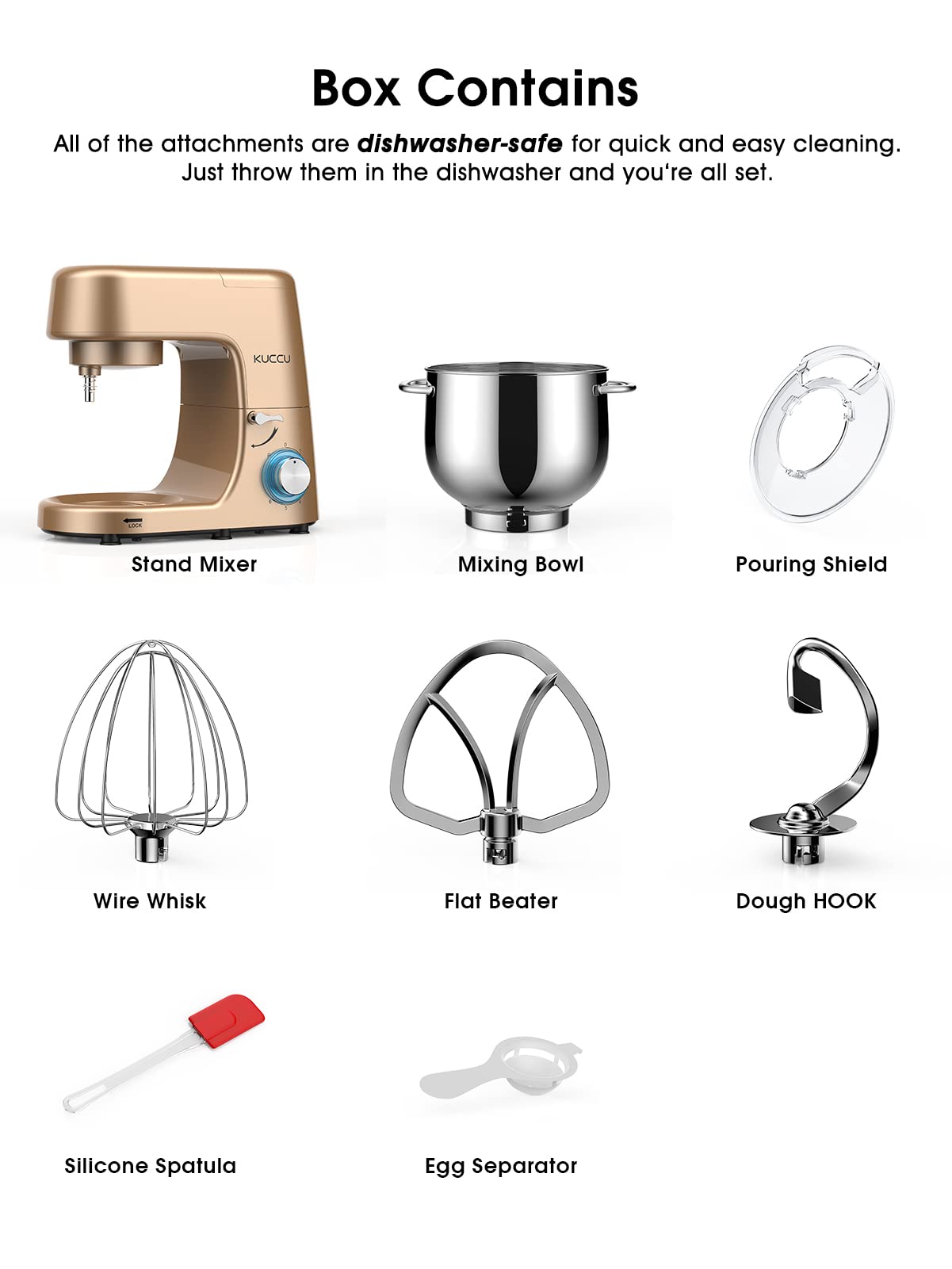 KUCCU dishwasher-safe accessories simplify cleanup after baking sessions.