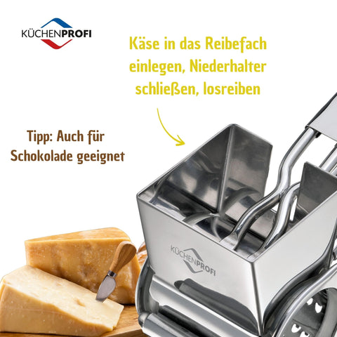 Küchenprofi sleek cylindrical silhouette complements modern kitchens while grating chocolate or nuts.