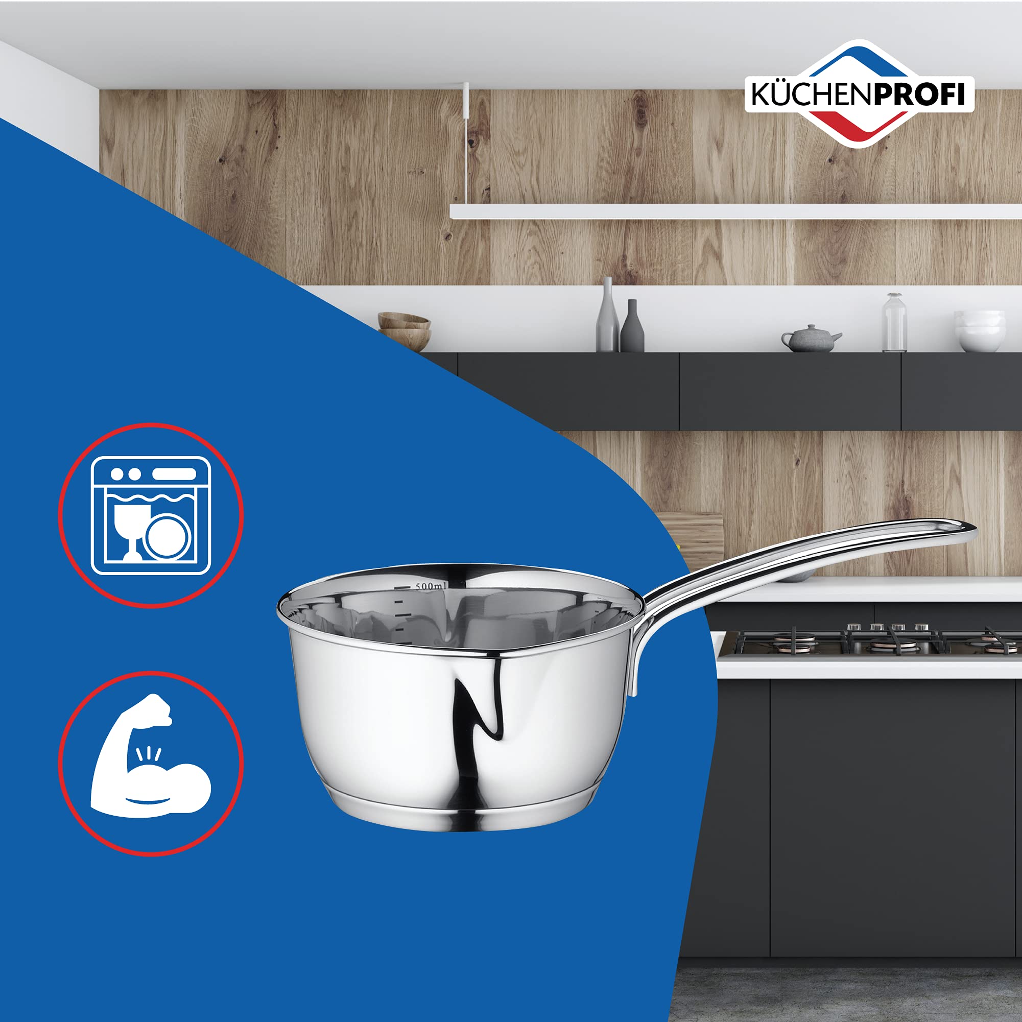 Küchenprofi branding signals German craftsmanship and durable kitchen performance.