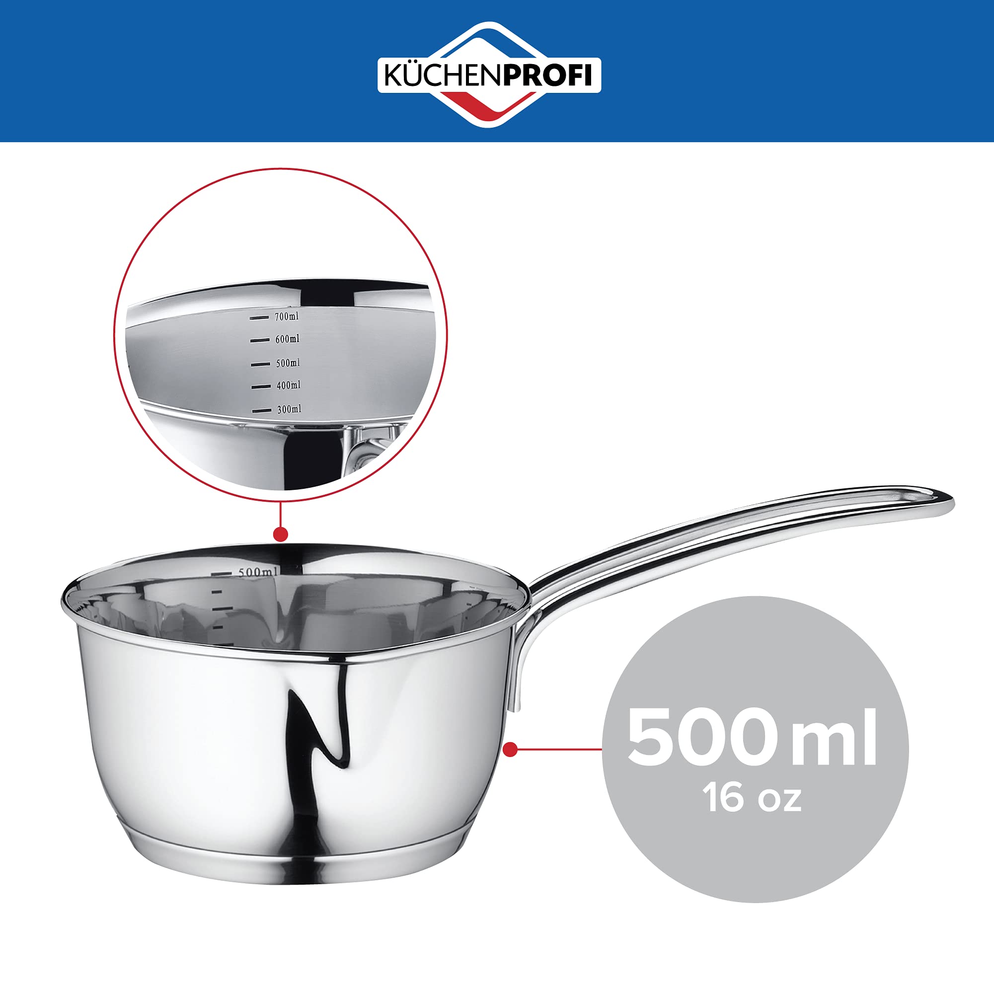 Küchenprofi saucepan handle close-up highlights ergonomic grip for comfortable cooking.
