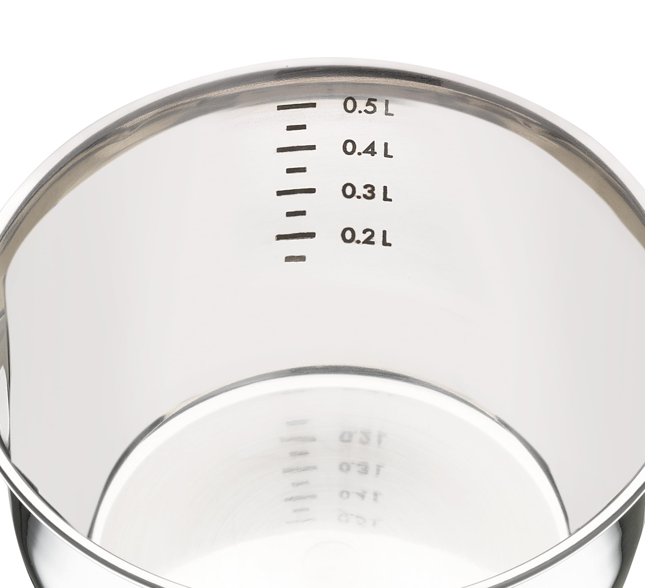 Küchenprofi clad-bottom pour spouts detail enables controlled, mess-free pouring.