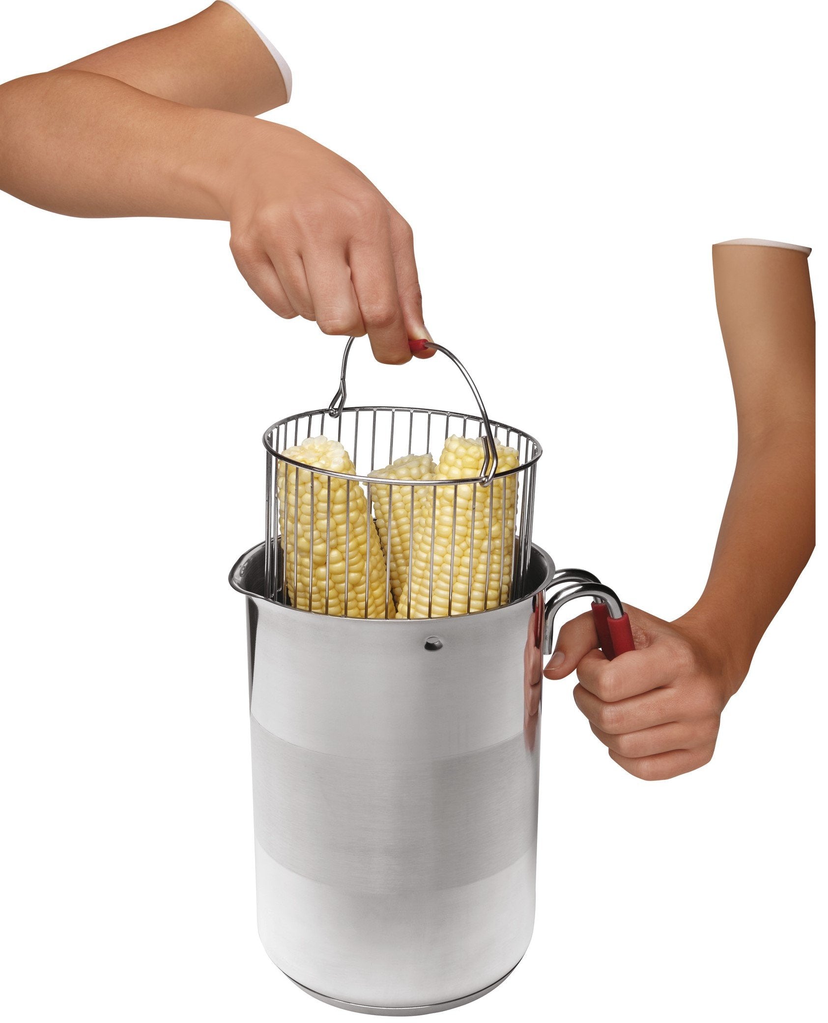 Kuhn Rikon 4th Burner Pot silicone handles provide a comfortable grip.