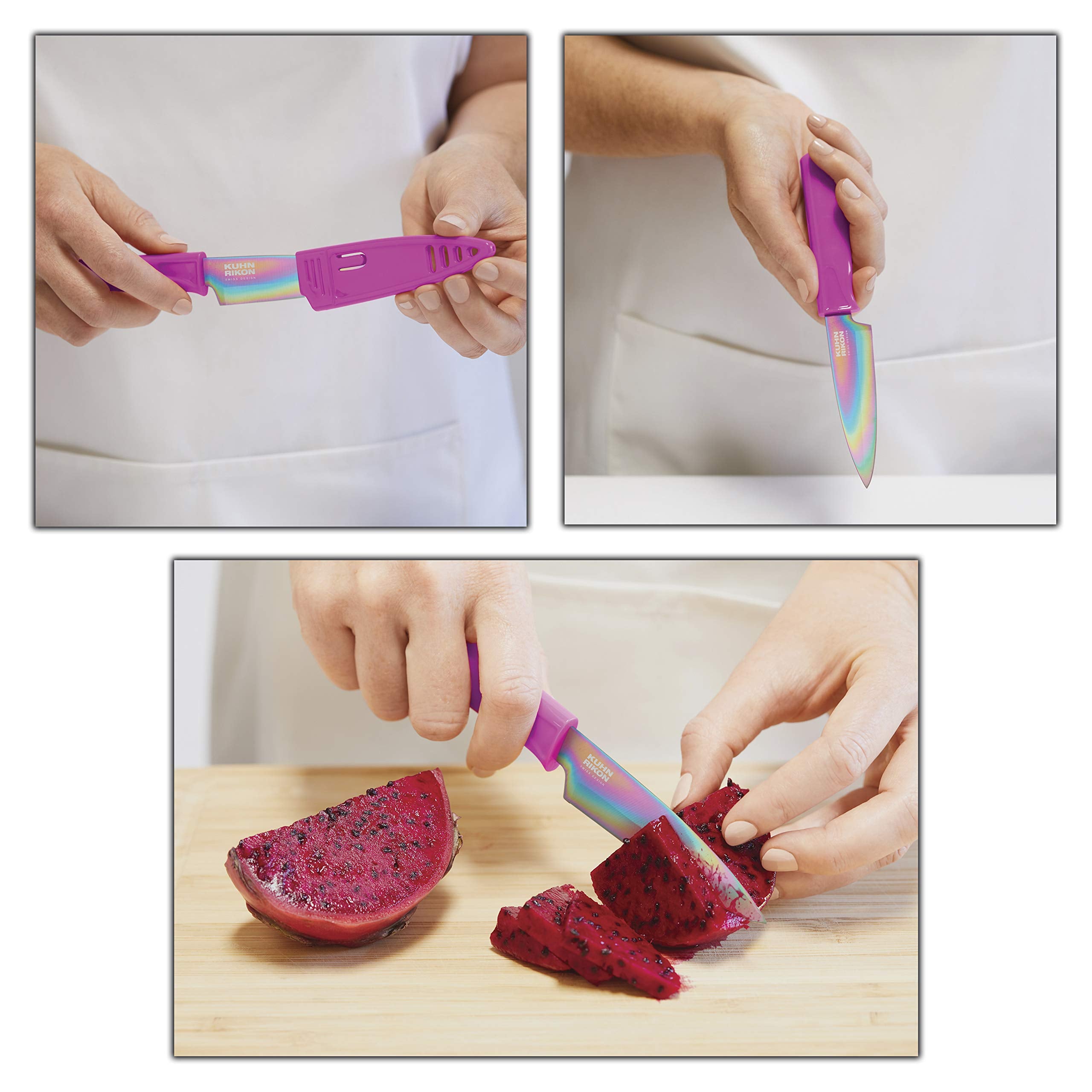 Ergonomic rainbow handle on Kuhn Rikon Colori paring knife