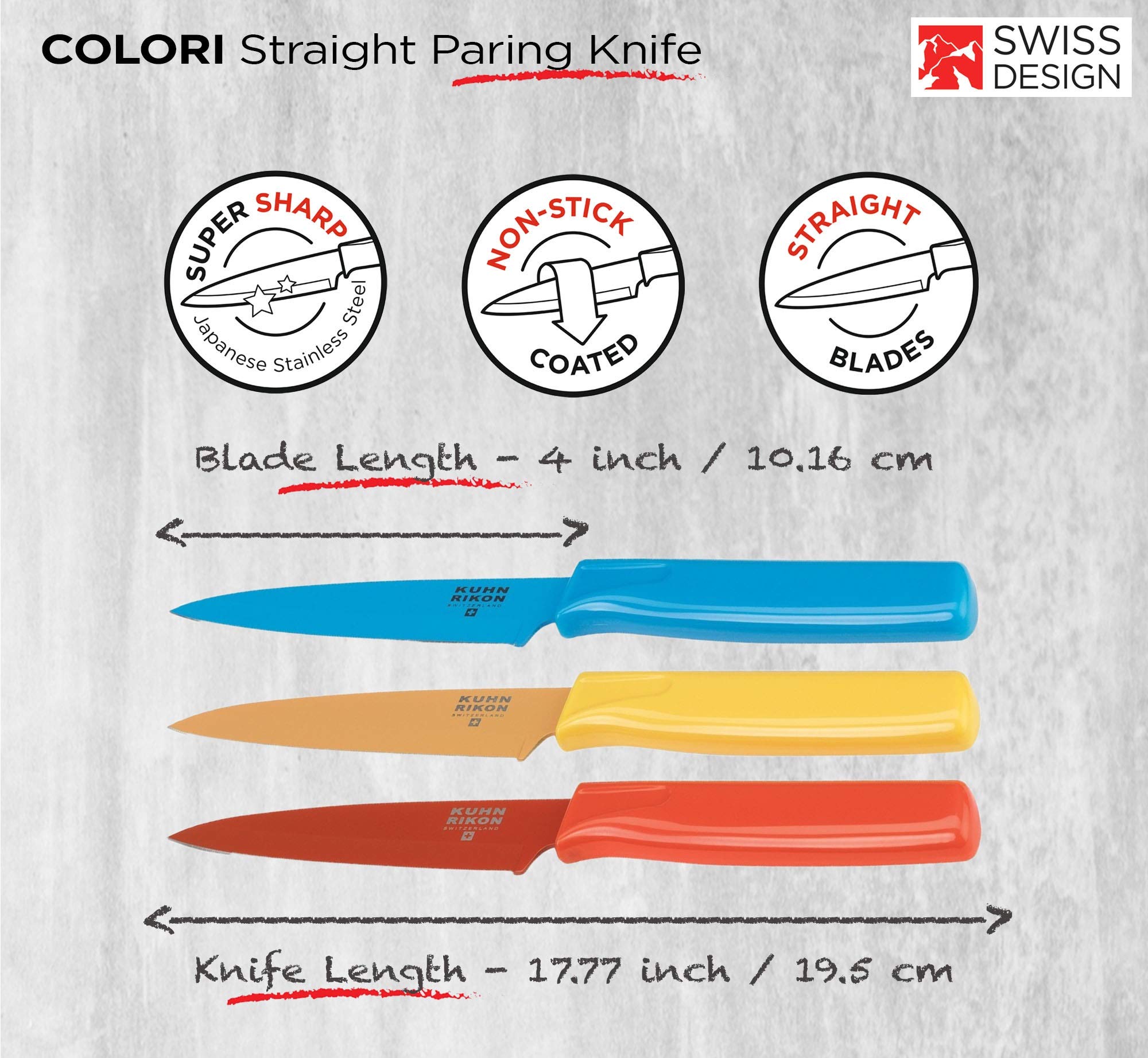 Kuhn Rikon COLORI paring knife with yellow handle for safe, accurate prep.