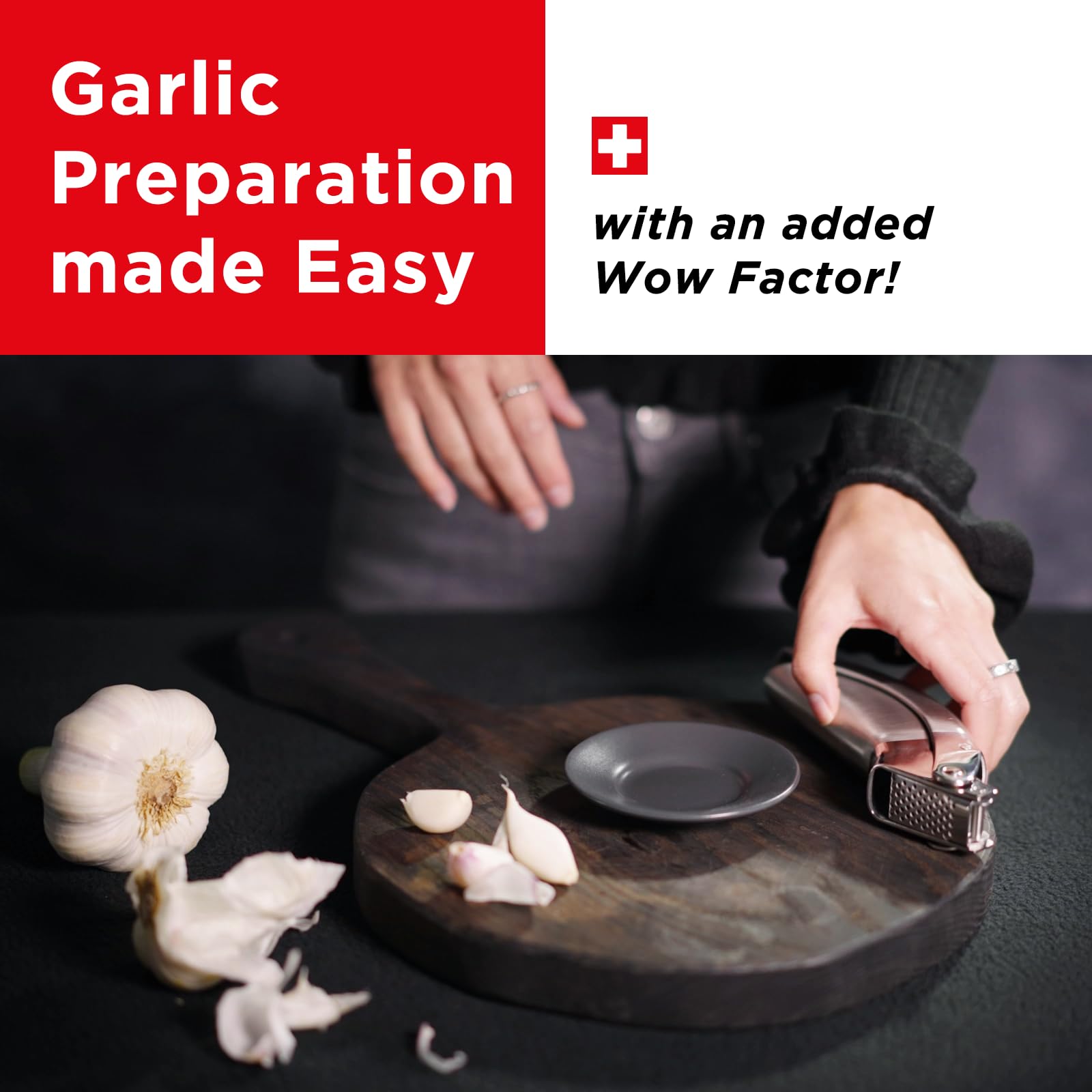 Kuhn Rikon Epicurean Garlic Press being rinsed easily after use