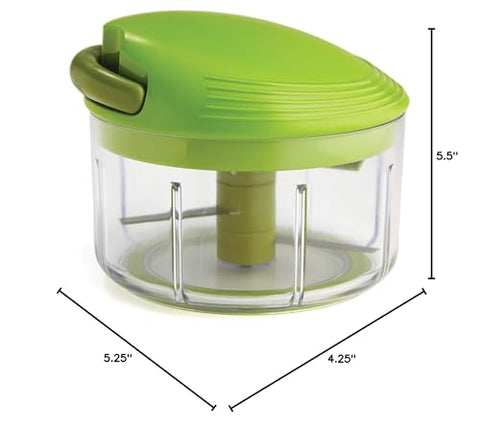 Easy pull-chop action reduces prep time and minimizes mess.