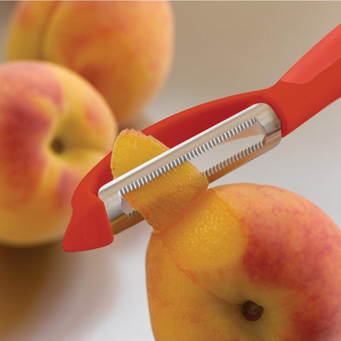 Kuhn Rikon Piranha Swivel Peeler dishwasher safe for easy cleaning.