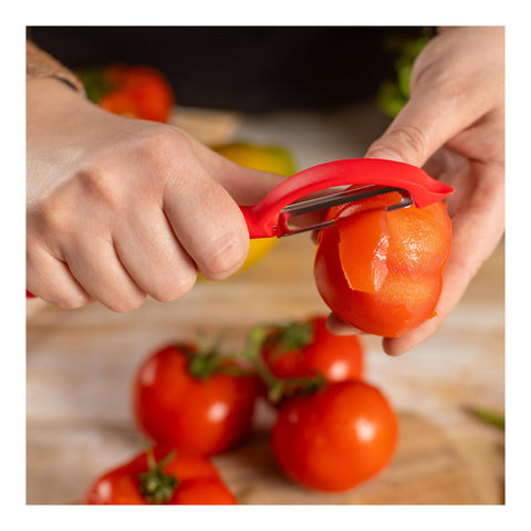 Kuhn Rikon Piranha Swivel Peeler fits neatly in a kitchen drawer.
