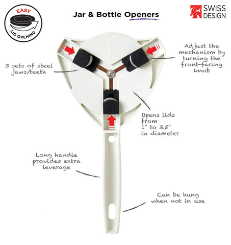 Kuhn Rikon strain-free gripper opener leverage-handle provides extra power to twist stubborn caps