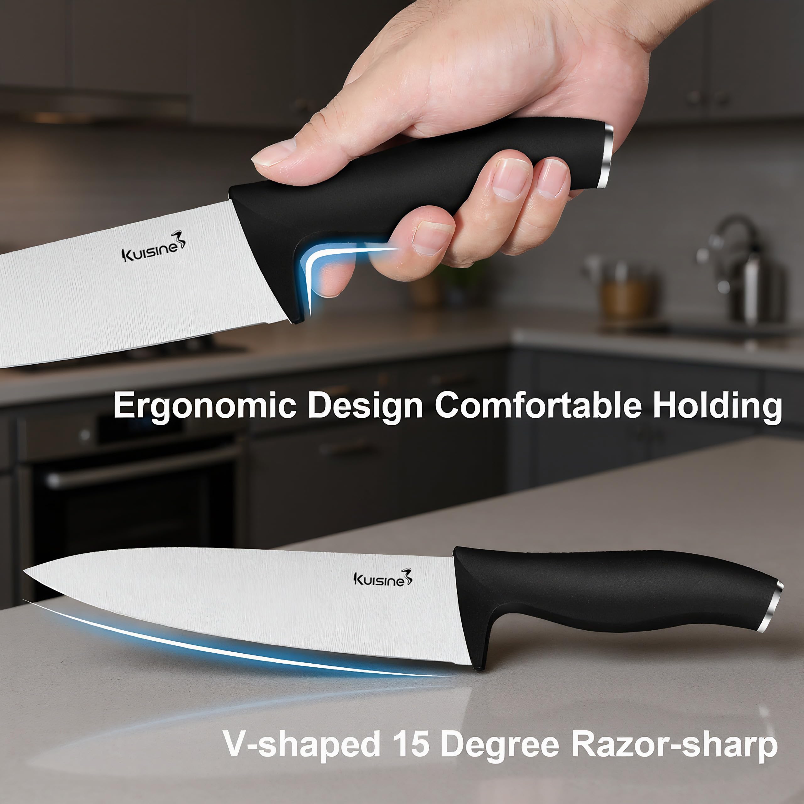 Kuisine 7in santoku knife for precise mincing and rock-chop technique