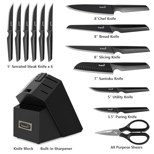 KUISINE 8-inch chef knife closeup highlighting sharp blade and comfortable ergonomic handle.