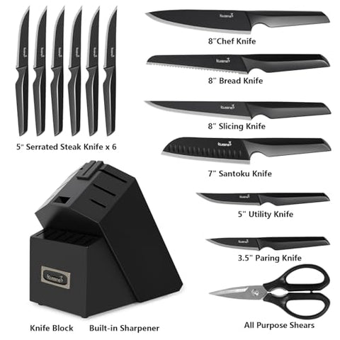KUISINE 8-inch chef knife closeup highlighting sharp blade and comfortable ergonomic handle.