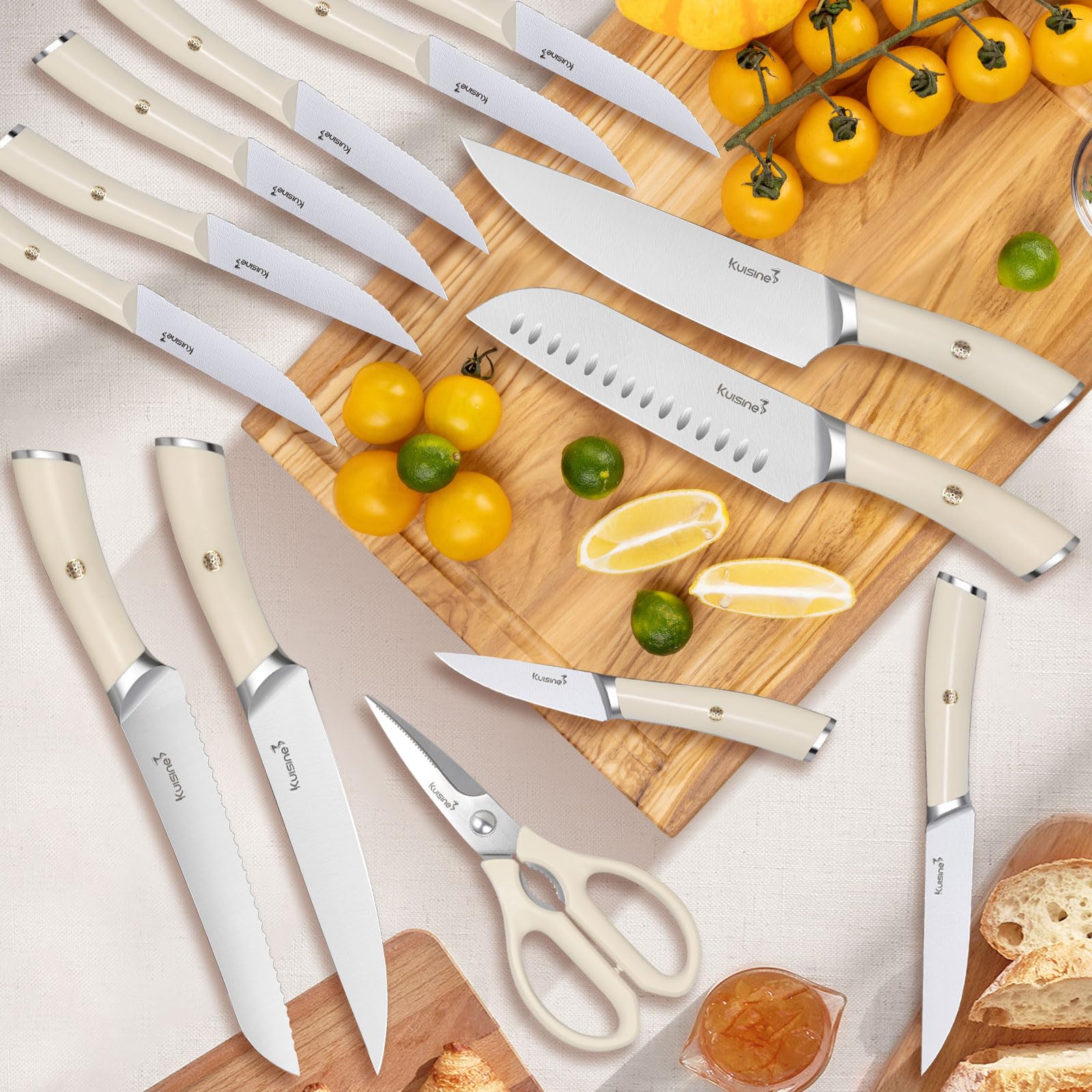 KUISINE kitchen shear and block with built-in sharpener for maintenance