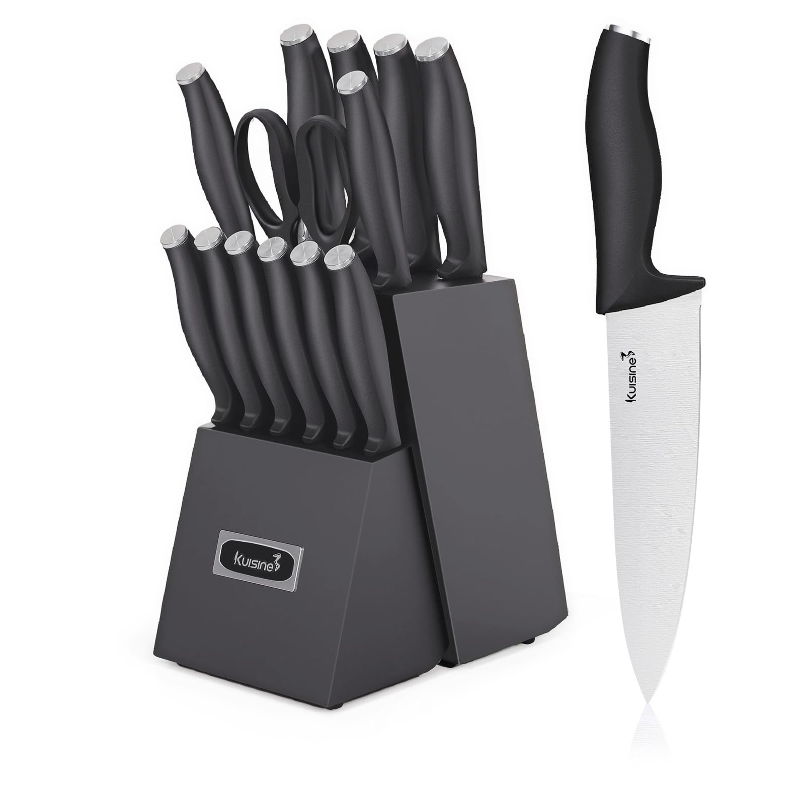 Kuisine upgraded knife set block with built-in sharpener for precise slicing tasks
