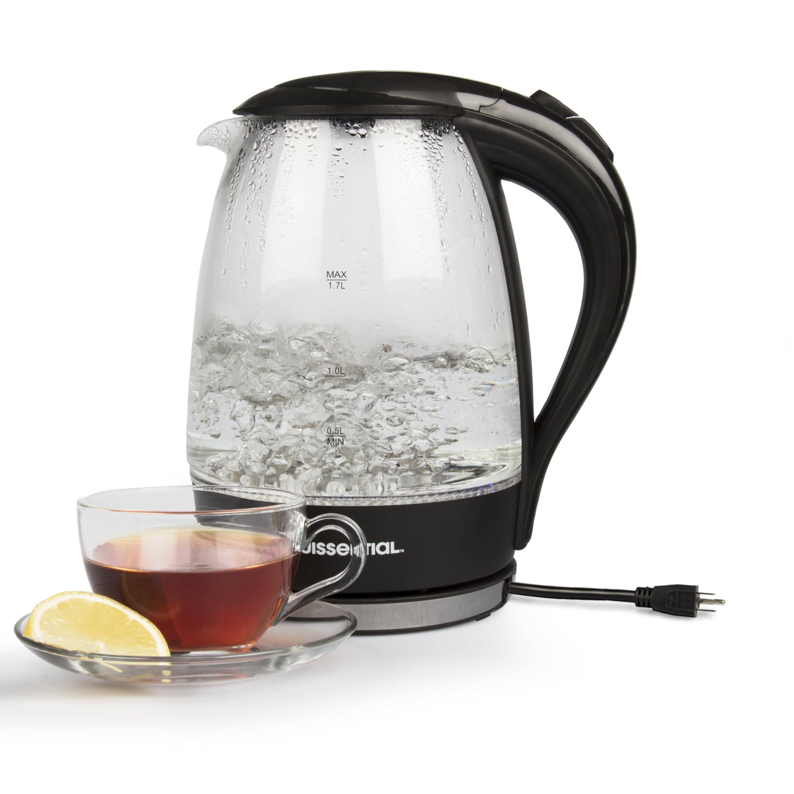 Kuissential electric water kettle with fast boiling for tea and coffee preparation.