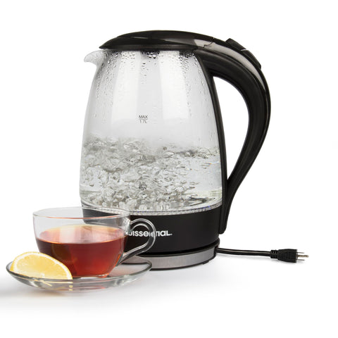 Kuissential electric water kettle with fast boiling for tea and coffee preparation.