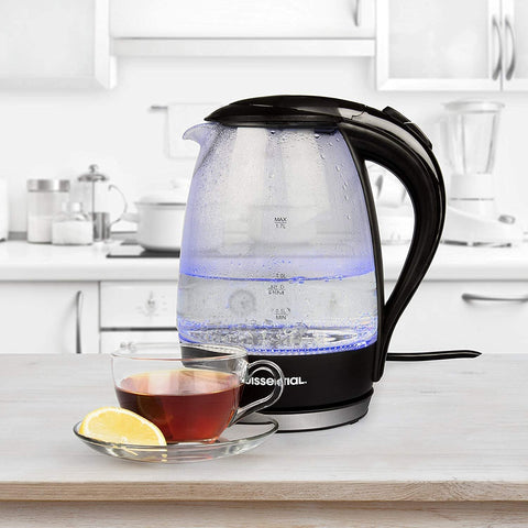 Kuissential electric water kettle auto shut-off and boil-dry protection features.