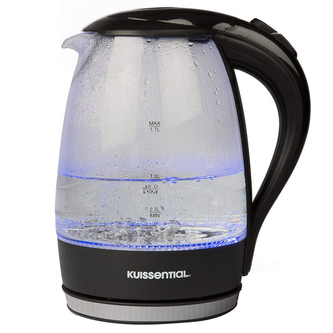 Kuissential electric water kettle cool touch handle for safe pouring.