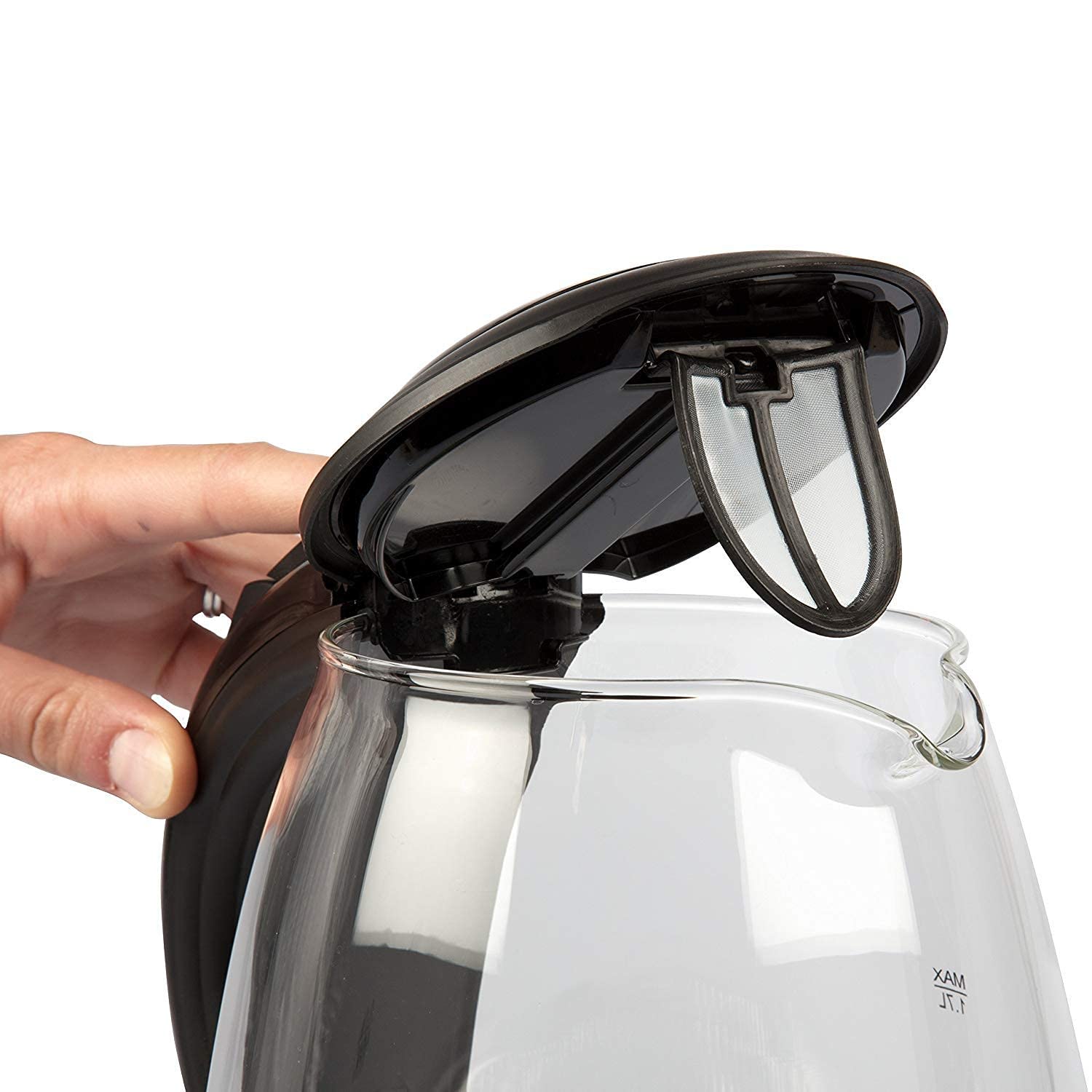 Kuissential electric water kettle 1.7-liter capacity for multiple servings.