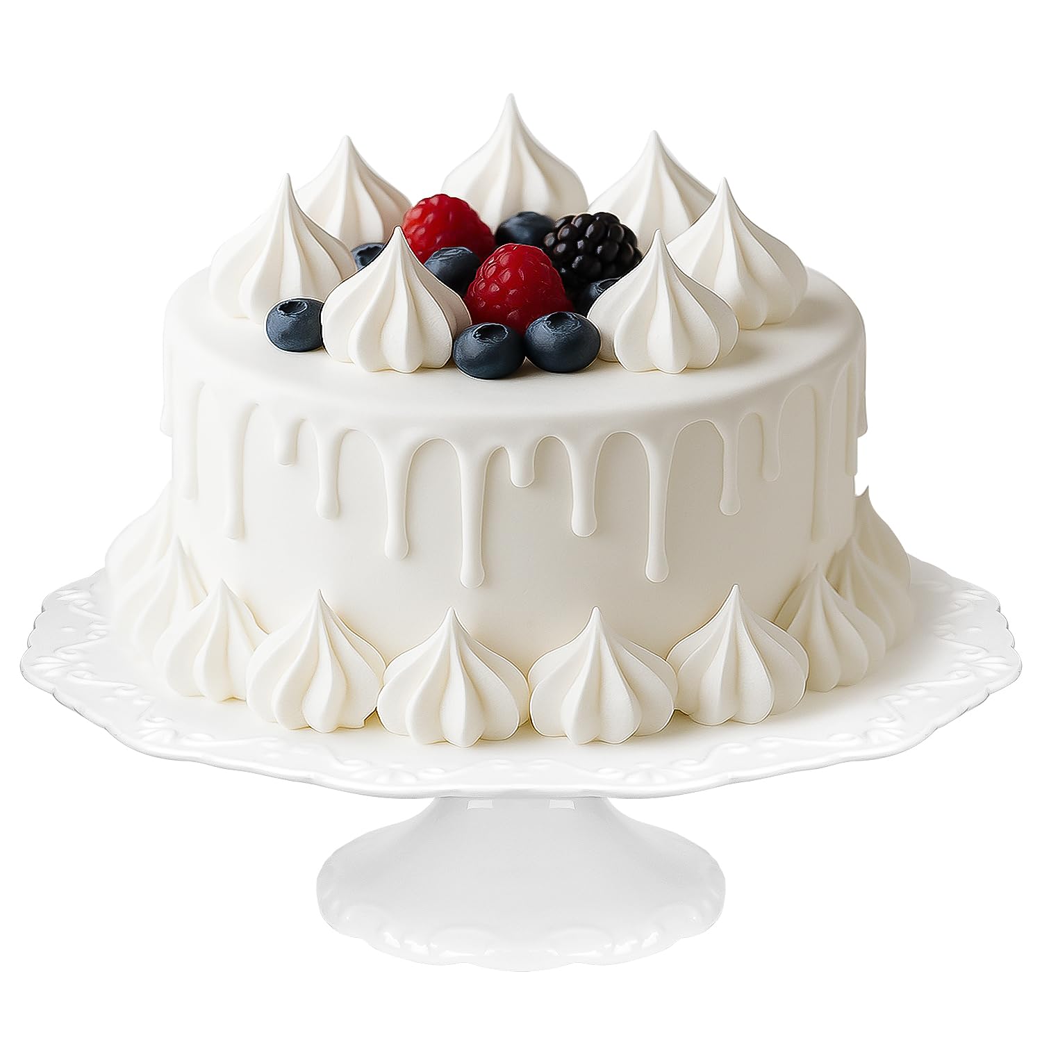 Kukikan 12-inch white cake stand top view enhances cake presentation