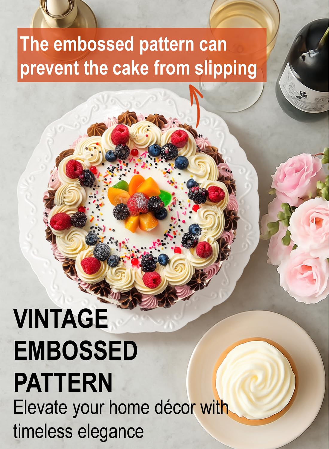 Kukikan porcelain cake stand with smooth glossy surface for easy slicing