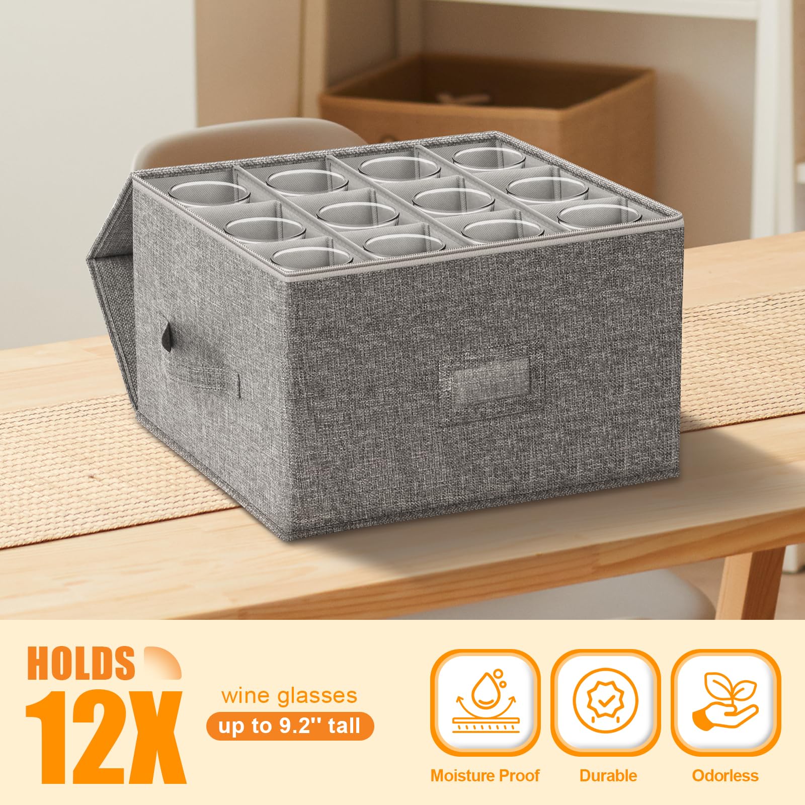 Kukikan wine glass storage box interior cushions prevent chipping during transport.