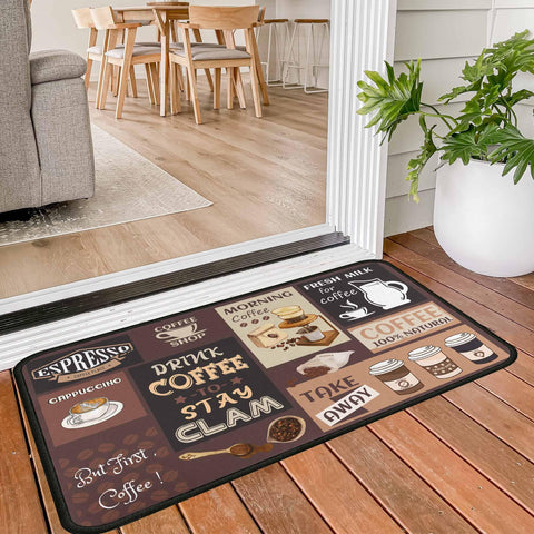 Kukli Coffee Kitchen Rugs 17x47 inch longer mat for prep areas.