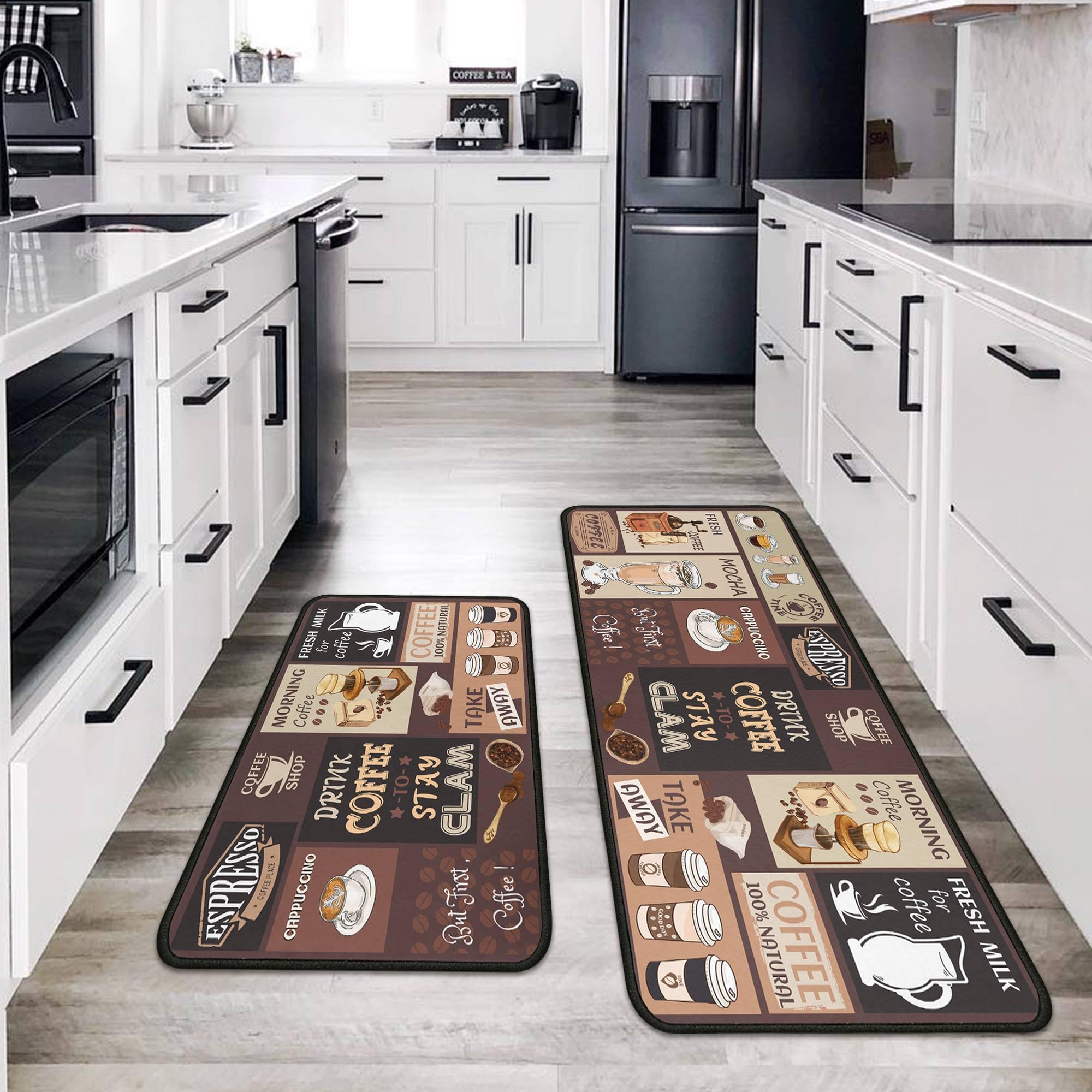 Kukli Coffee Kitchen Rugs fade-resistant colors stay vibrant over time.
