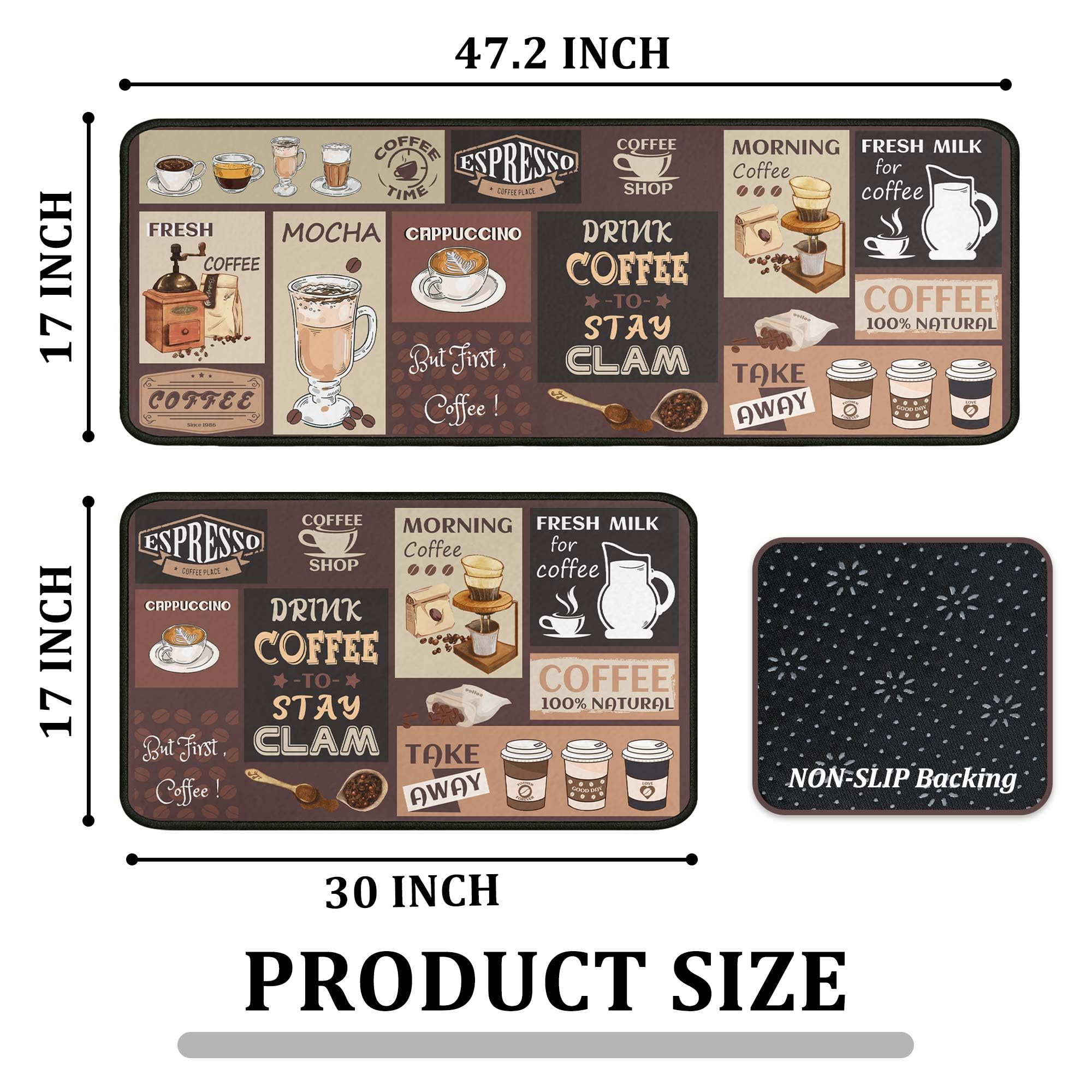 Kukli Coffee Kitchen Rugs washable fabric for easy cleaning after meals.