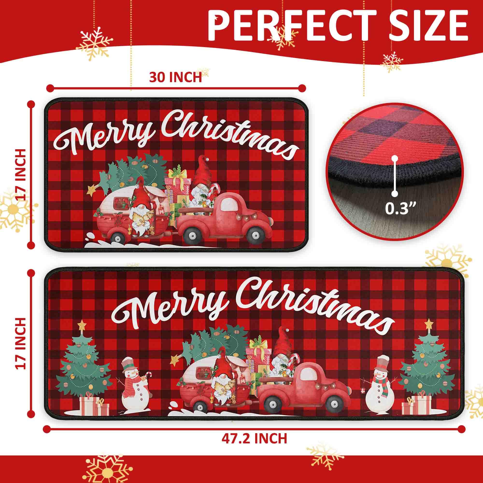 Kukli Kitchen buffalo plaid red truck rug 17x30 adds seasonal charm and easy care.