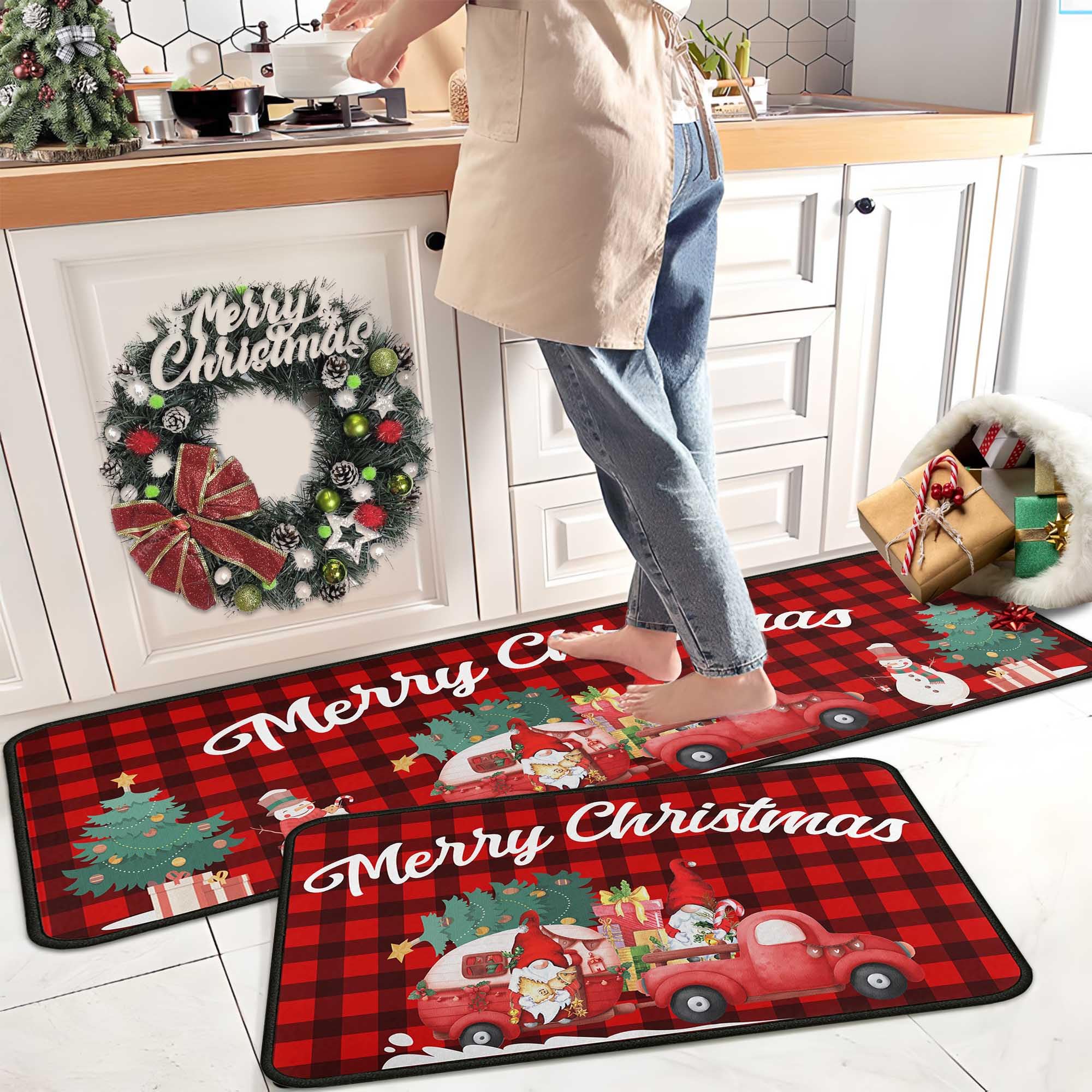 Kukli Kitchen Merry Christmas words rug adds festive message for cozy entrances.