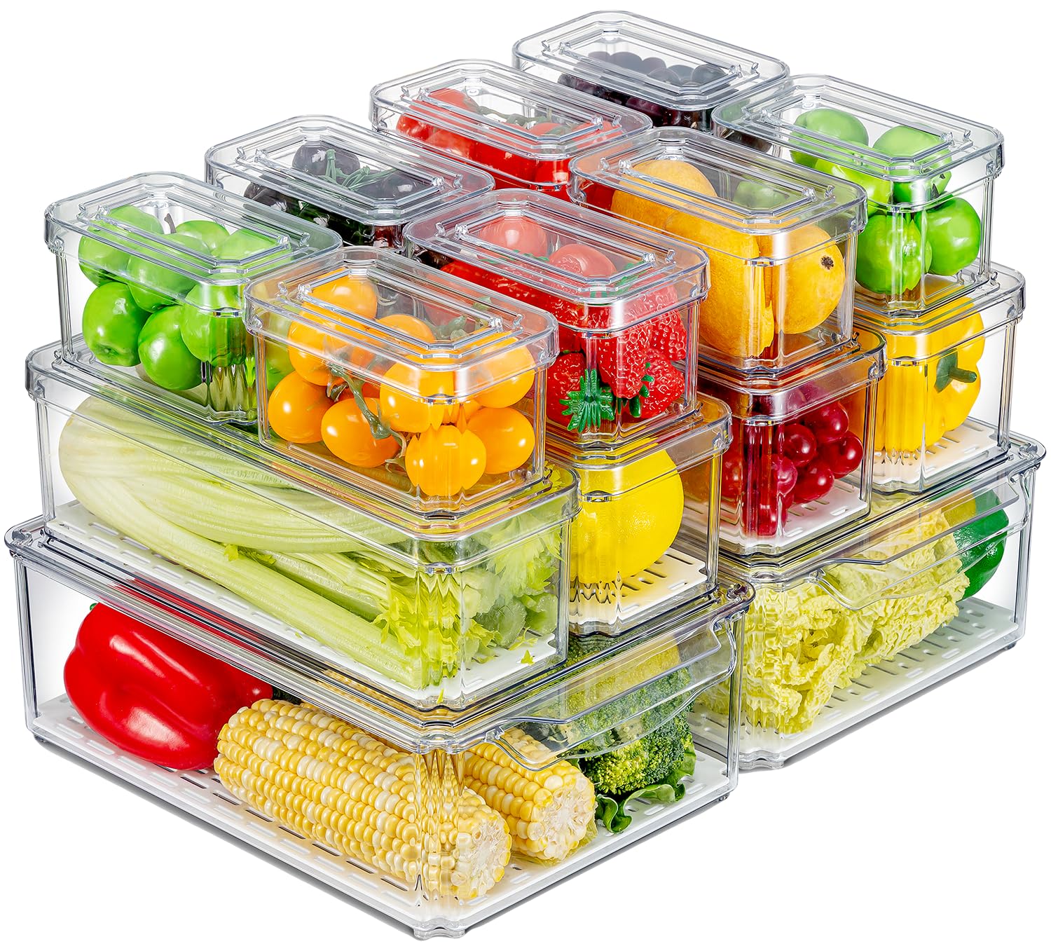 KUMD 14-pack clear fridge organizer bins maximize space and visibility for groceries
