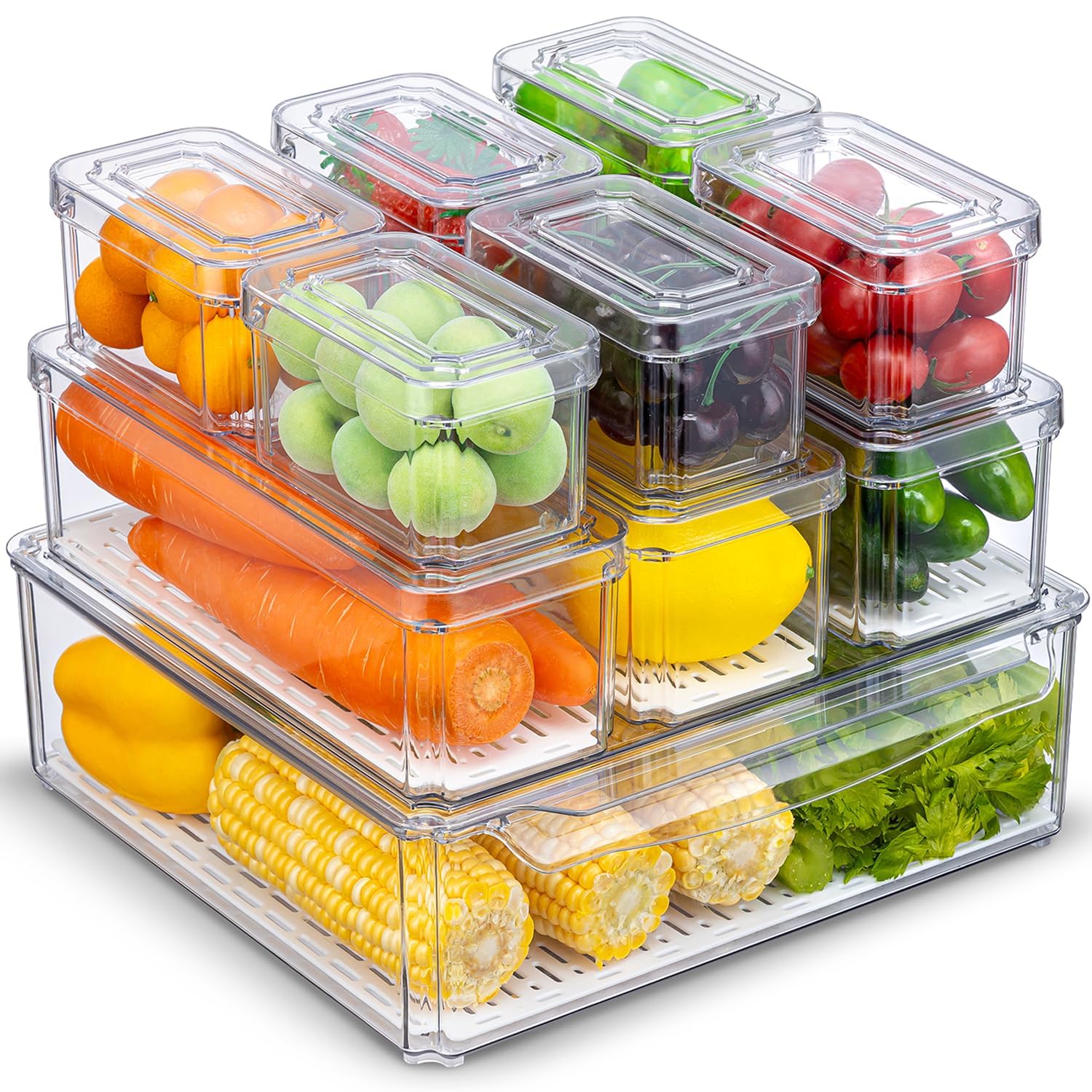 KUMD clear large-fridge-bin with lid for bulk produce and easy access