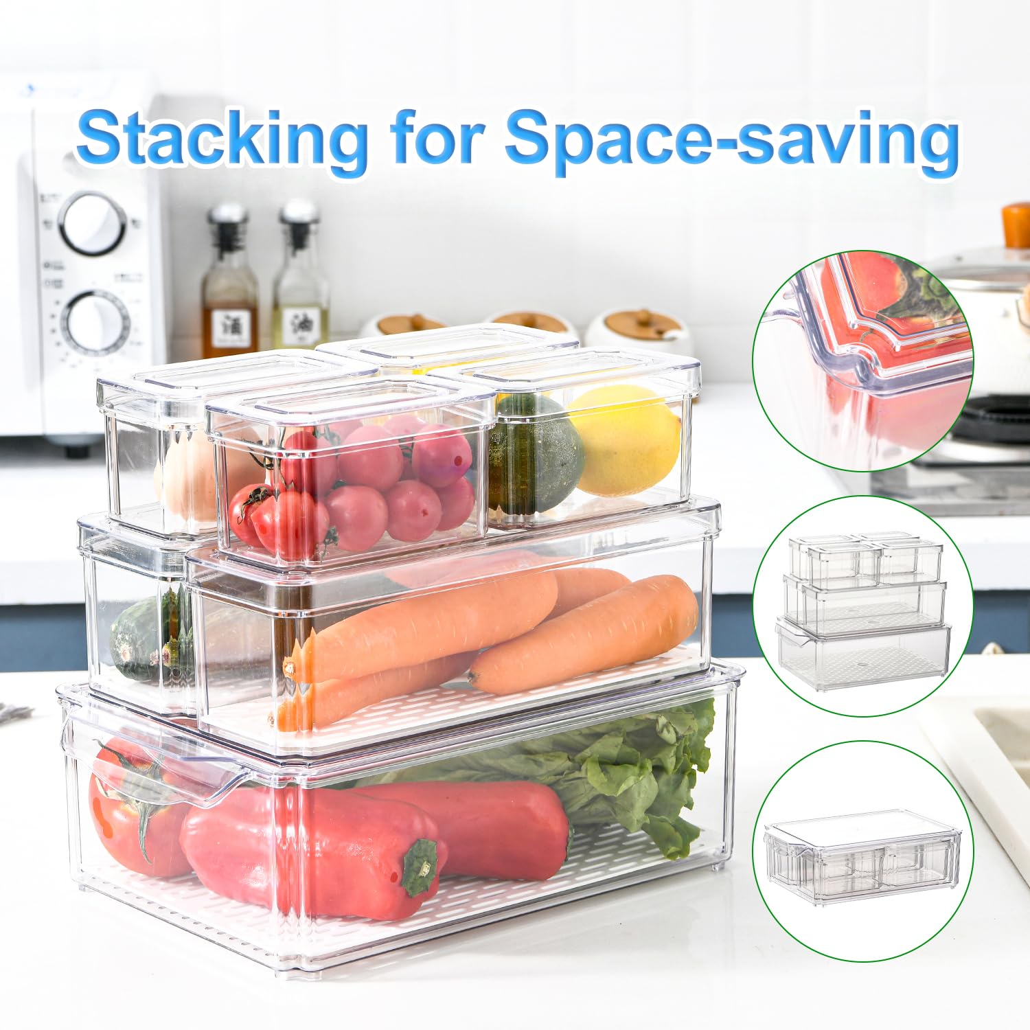 KUMD clear fridge bin lids stackable for neat organization and quick access