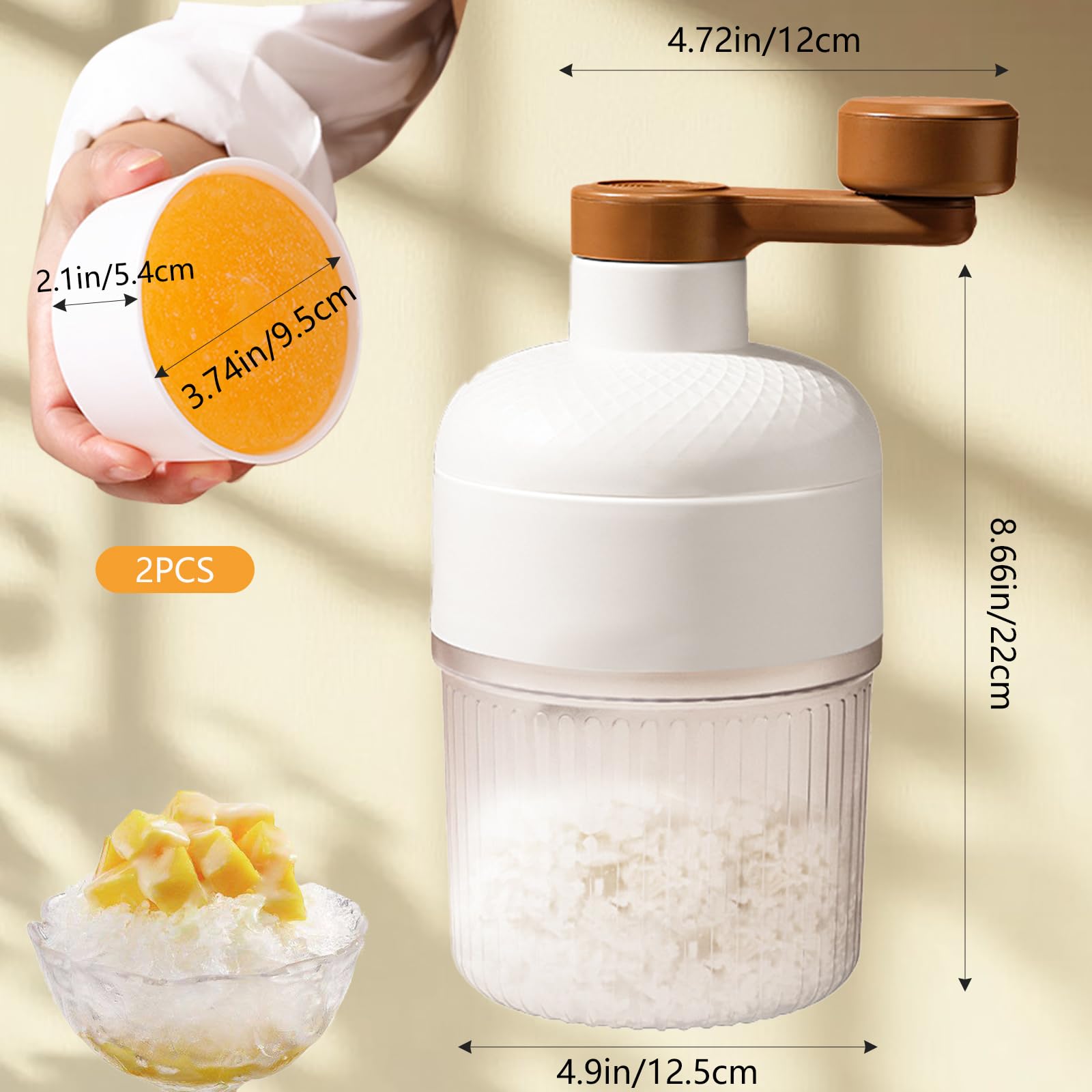 KUMET manual ice shaver showing stainless steel blades for quick ice crush.