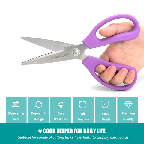 KUNIFU dishwasher-safe scissors simplify cleanup after cooking and cleaning tasks.